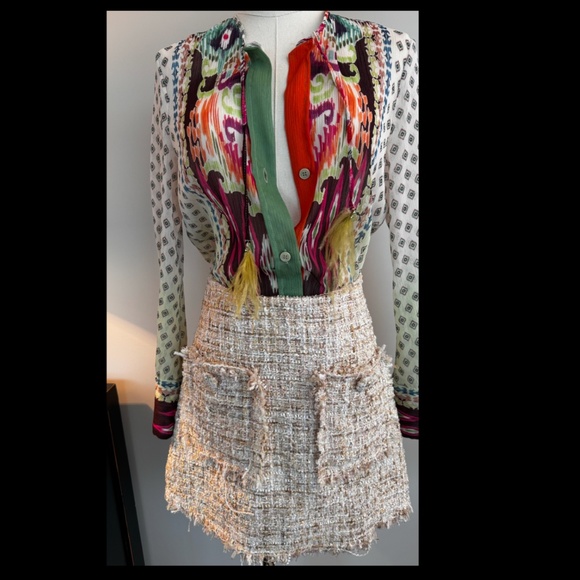 Zara printed blouse feather fringed ties - Picture 2 of 3